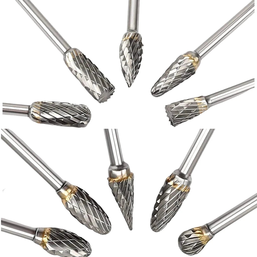 24h-USA Warehouse Shipping Tungsten Carbide Rotary Burr Bit Set 1/8" Cutting Carving Burrs for Dremel Tool