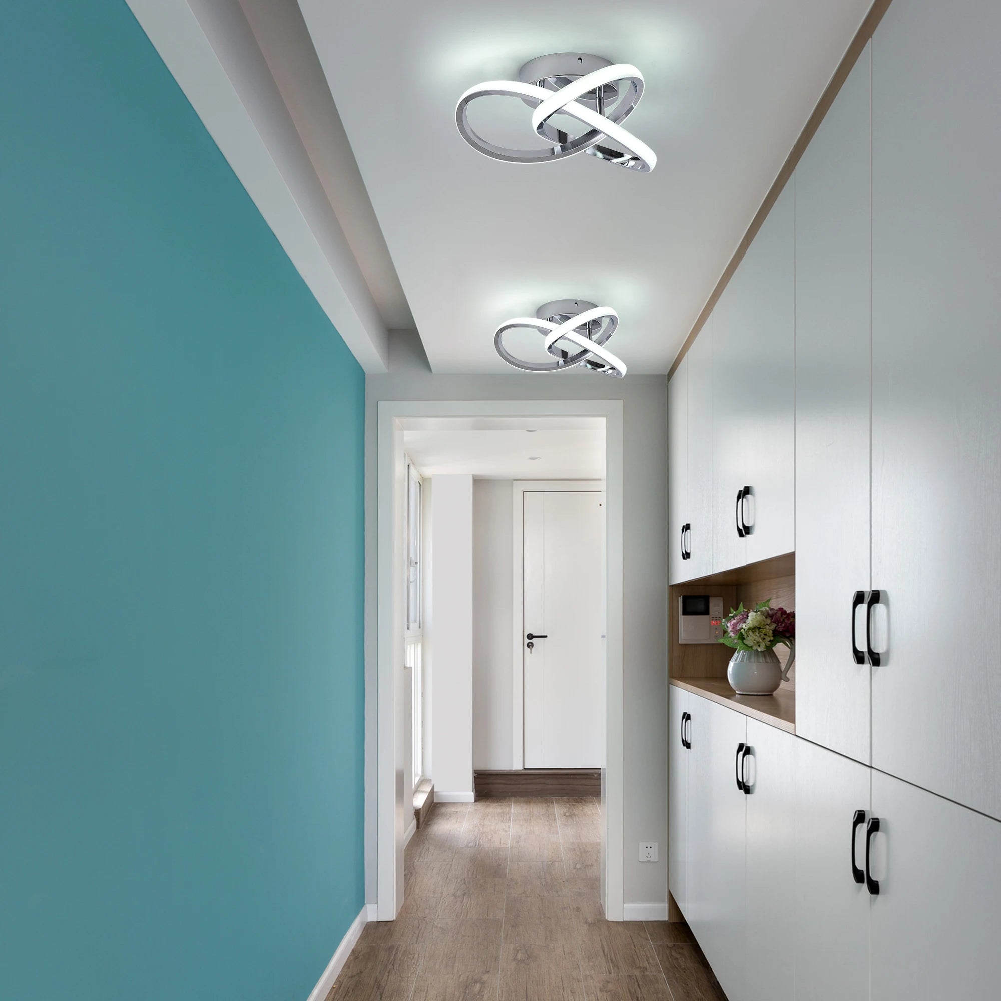 20W LED Ceiling Light, Chrome Semi Flush Mount Fixture, 6000K Cool White Lighting for Hallway, Kitchen, Bedroom, Bathroom