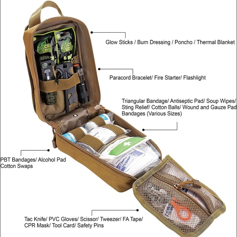 Portable Green Trauma First-Aid Kit Medical Bag for Tactical Patrol IFAK Supplies Climbing  Outdoor Hiking