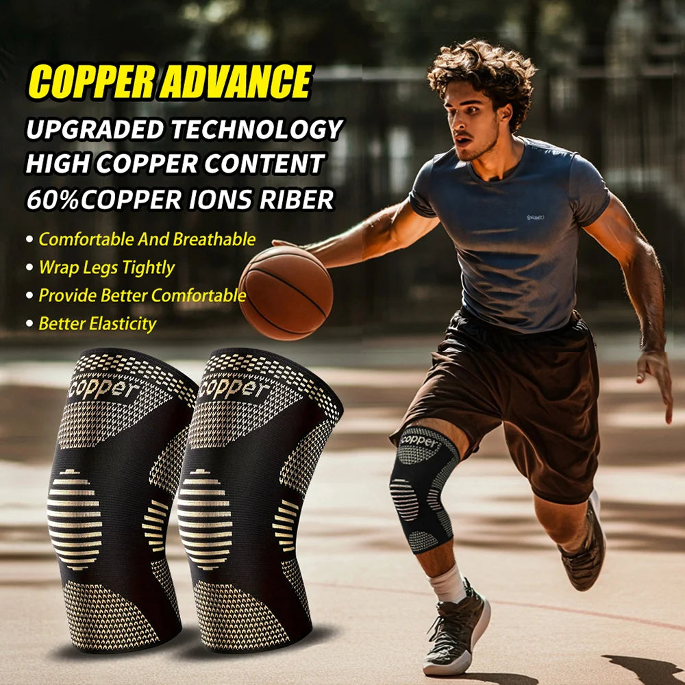 1 Pair Copper Knee Pads Ultimate Shock-Absorbing Gear for Men & Women Superior Knee Support for Sports Yoga Fitness Basketball