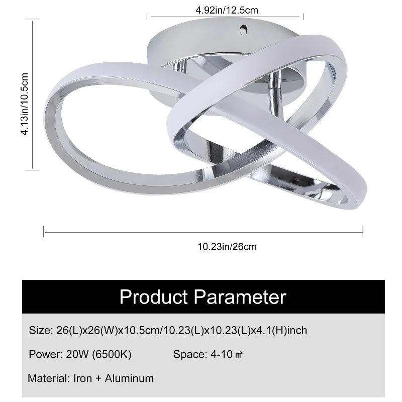 20W LED Ceiling Light, Chrome Semi Flush Mount Fixture, 6000K Cool White Lighting for Hallway, Kitchen, Bedroom, Bathroom