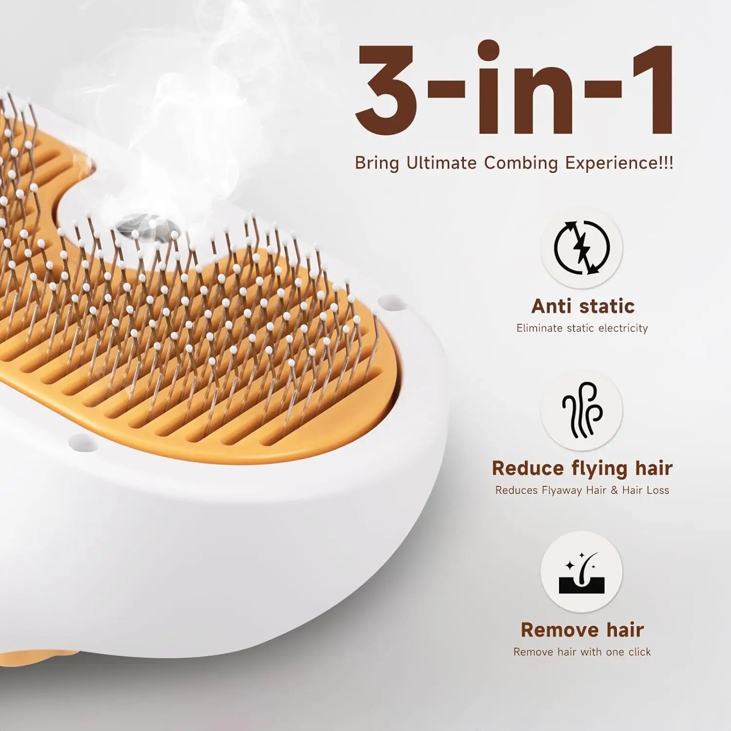 3-in-1 Custom Size Pet Steam Brush and Spray Hair Removal Comb for Dogs and Cats Effective Shedding Tool
