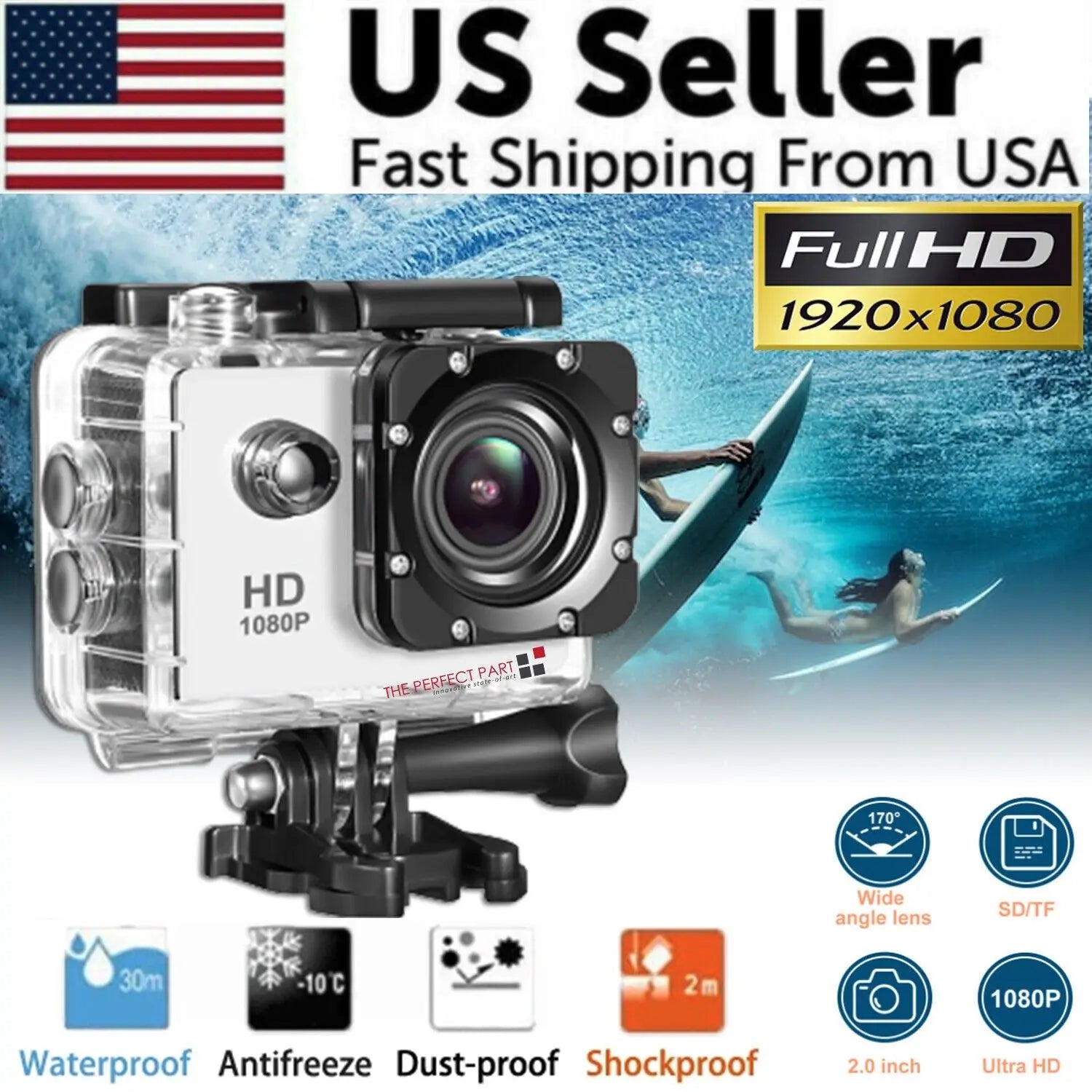 20 MP Waterproof Action Sport Camera 4K & 1080P HD Video Recorder 170 Degrees Camcorder