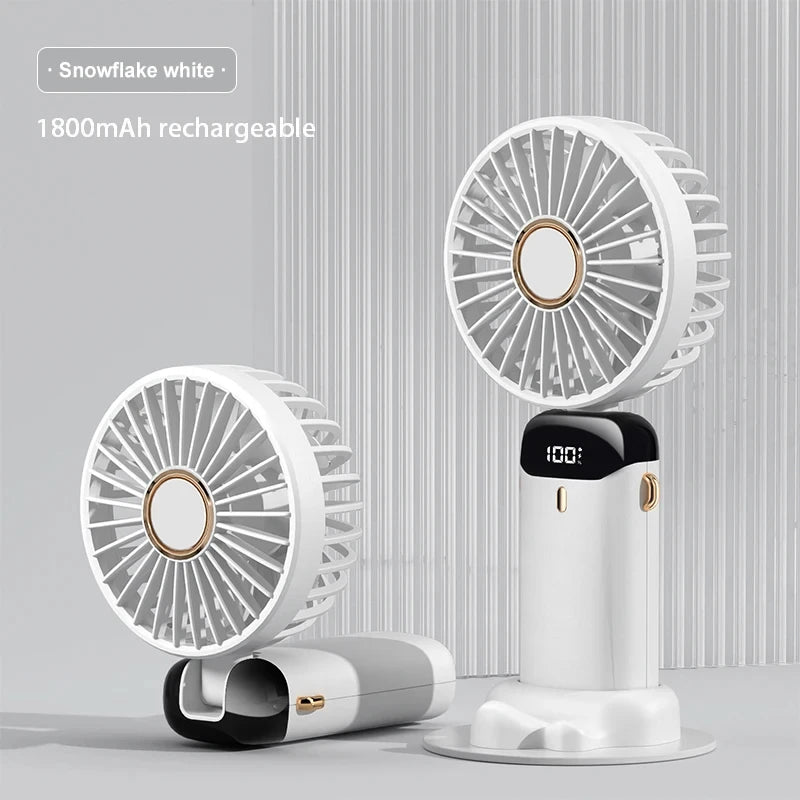 3000mAh Handheld Mini Fan Foldable Portable Neck Hanging Fans 5 Speed USB Rechargeable Fan with Phone Stand and Display Screen
