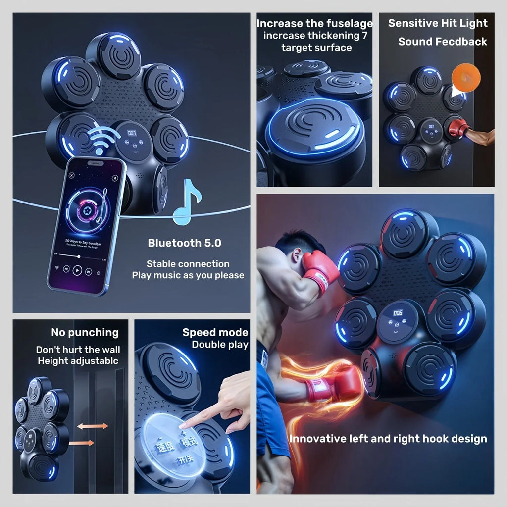 9 Speeds Music Boxing Machine Smart Bluetooth Wall Mounted Music Boxing Trainer Home Electronic Boxing Target Punching Equipment